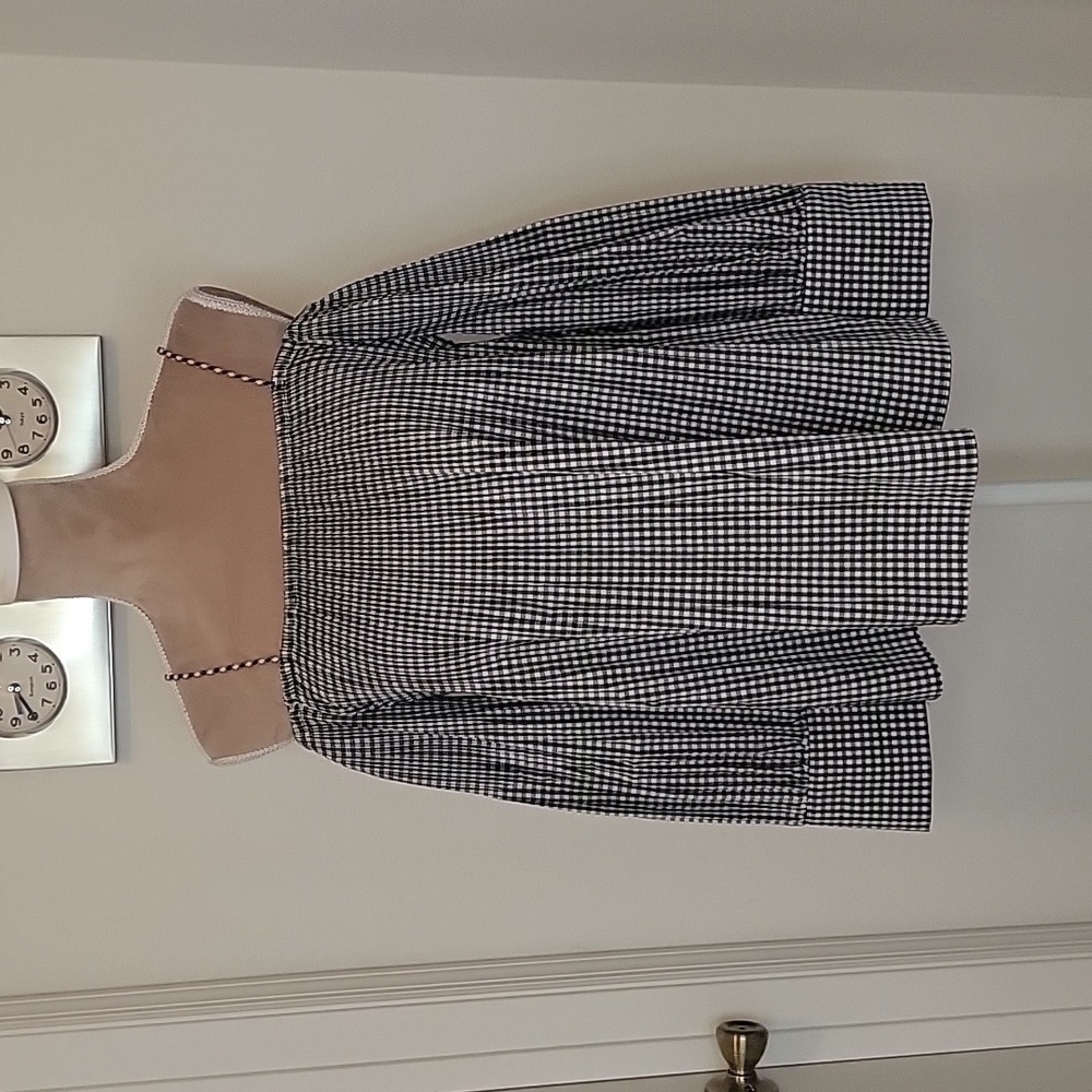 Zara Black & White Gingham Smocked Off Shoulder Top, Size L, EUC! Like New